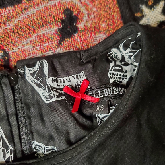 Hell Bunny Black and White Skeleton Dress With Peter Pan Collar Size XS - Picture 2 of 6